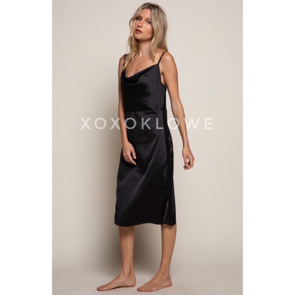 POL Black Cowl Neck Satin Midi Slip Dress - Picture 5 of 13